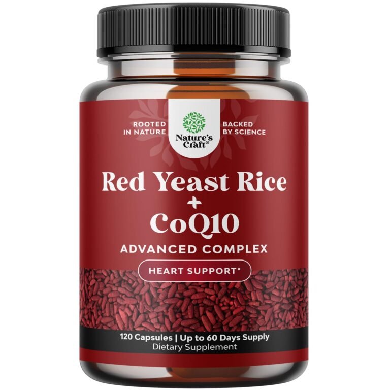 Bottle of Nature's Craft Red Yeast Rice + CoQ10 dietary supplement