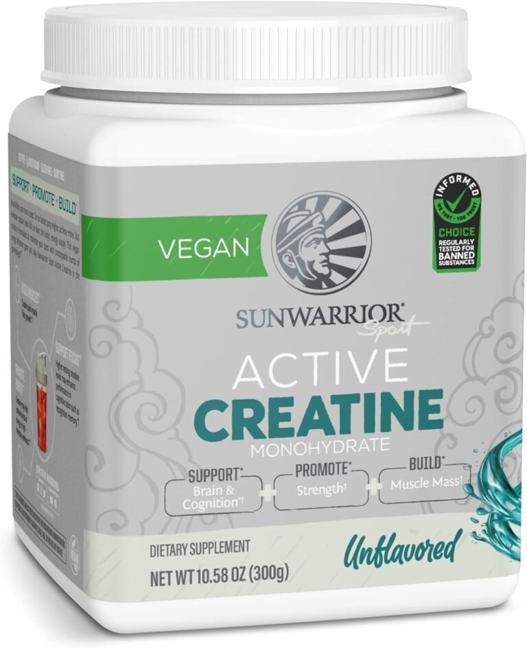 Sunwarrior Sport Active Creatine Monohydrate powder tub, vegan, unflavored, dietary supplement