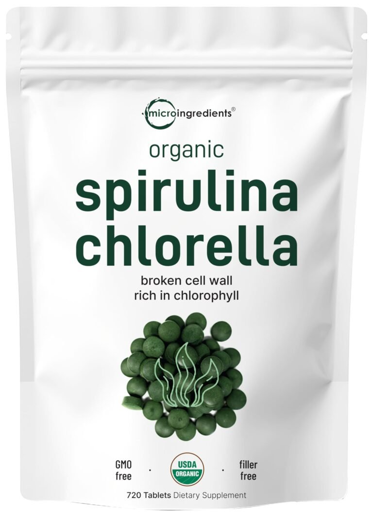 Bag of organic spirulina chlorella tablets, USDA organic, GMO and filler free