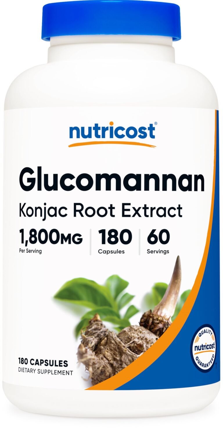 Bottle of Nutricost Glucomannan Konjac Root Extract dietary supplement