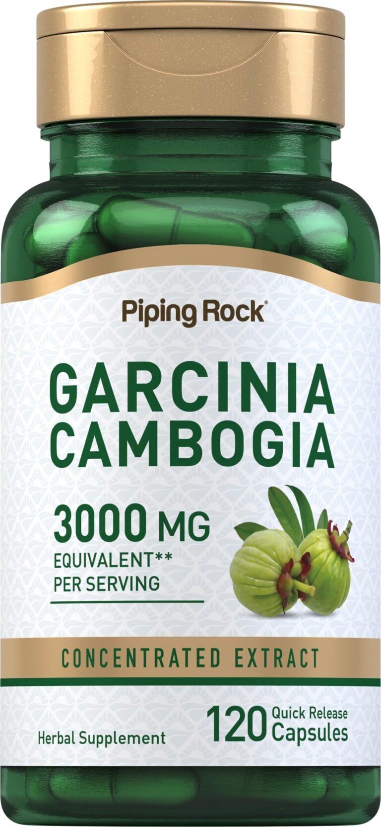 Bottle of Piping Rock Garcinia Cambogia capsules, 3000mg, 120 capsules