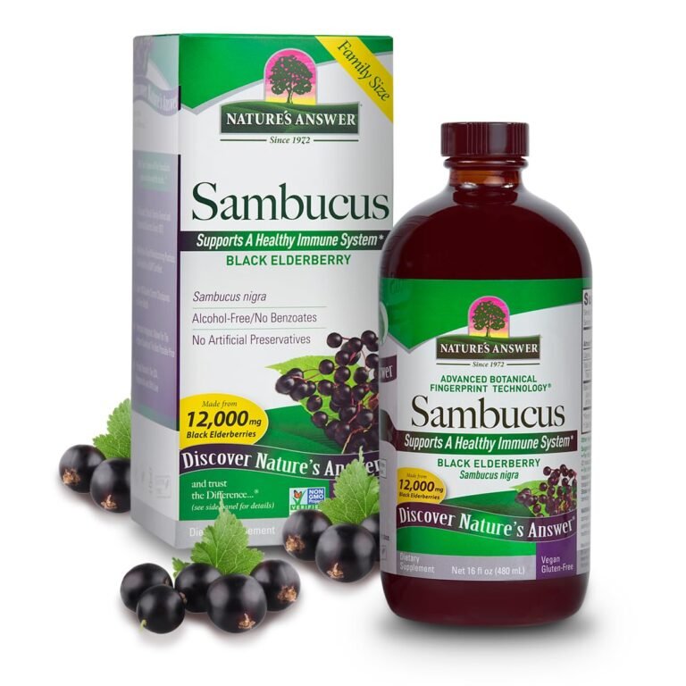 Nature's Answer Sambucus black elderberry supplement with box and bottle
