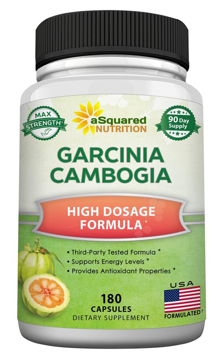 Bottle of Garcinia Cambogia capsules with fruit image and USA flag