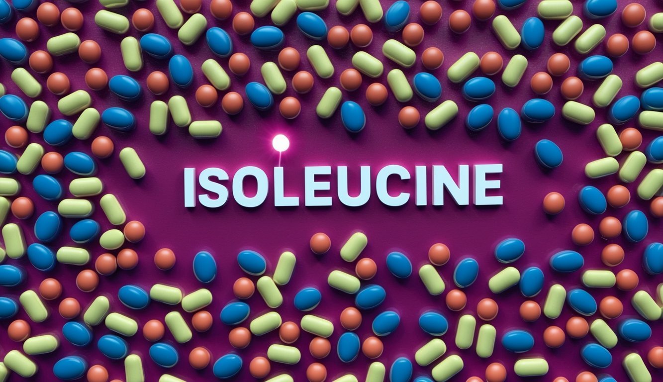 Amino acids arranged in a pattern, with isoleucine highlighted among them, symbolizing its importance for fitness performance