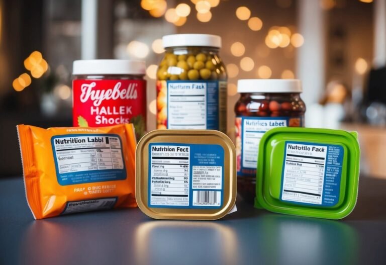 Various packaged food items with nutrition labels on a table