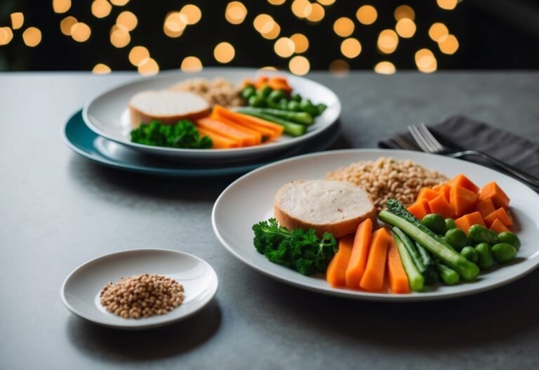 Two plates of healthy food with vegetables and grains, and a small plate of seeds
